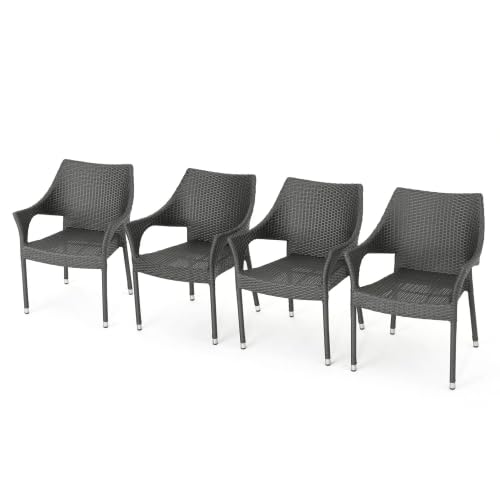 Set of 4 Grey PE Wicker Stackable Armchairs T854