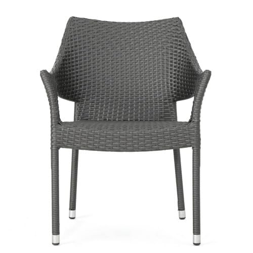 Set of 4 Grey PE Wicker Stackable Armchairs T854