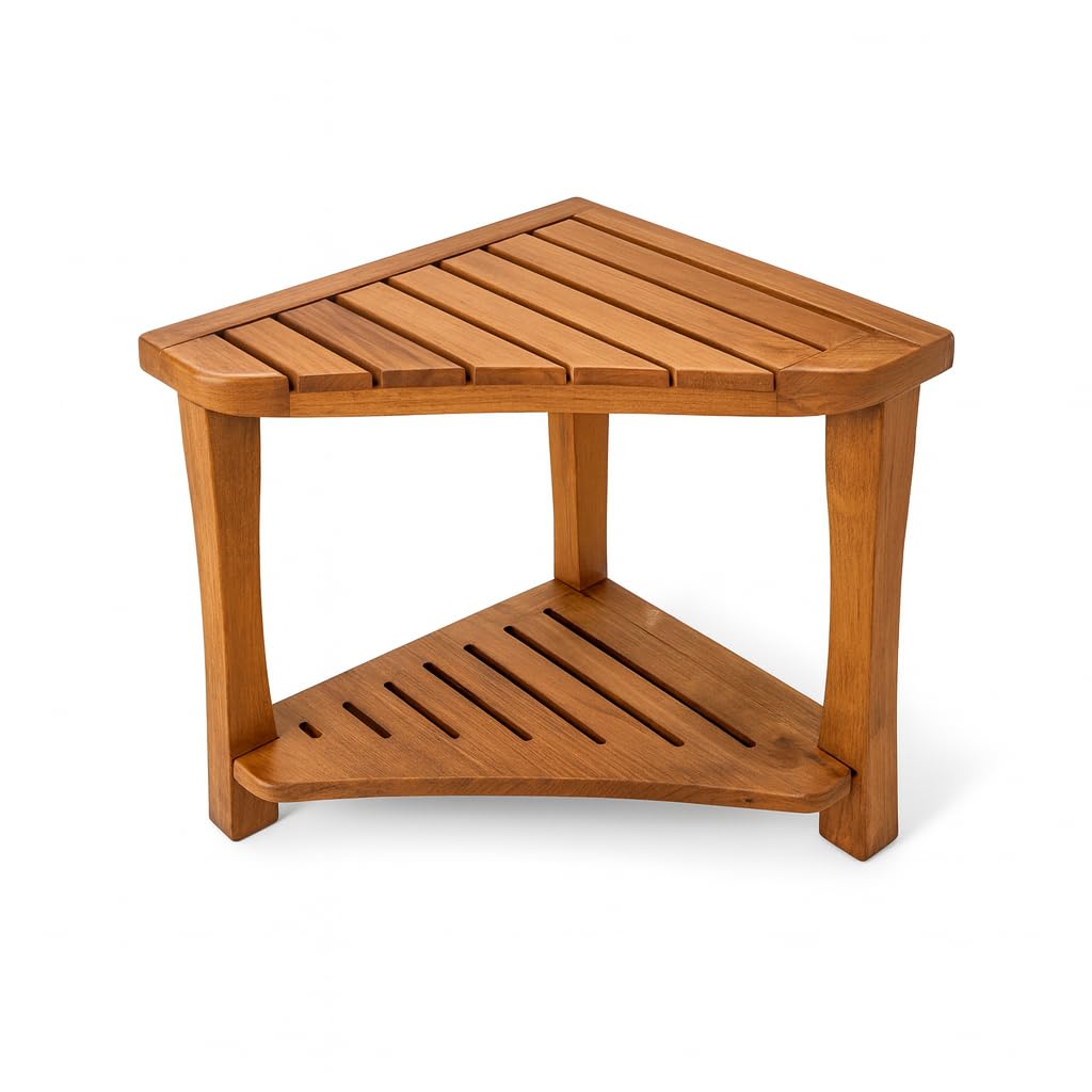 Teak Corner Shower Bench with Storage Shelf C54936