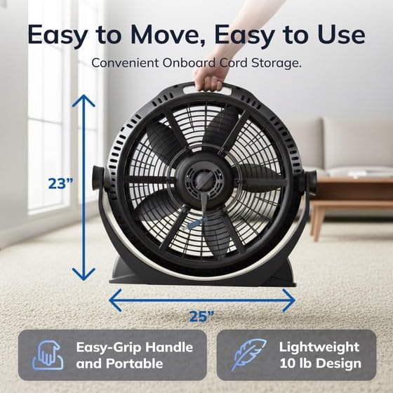 20-Inch 3-Speed Pivoting Air Circulator Fan K6706