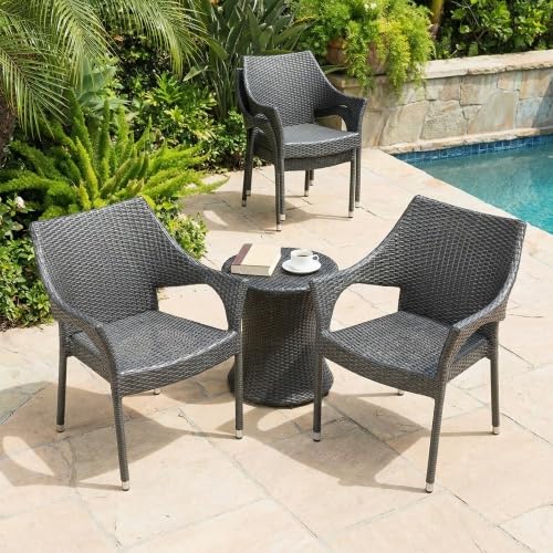 Set of 4 Grey PE Wicker Stackable Armchairs T854