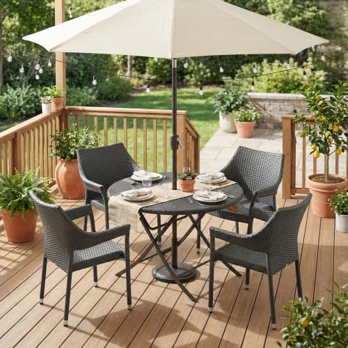Set of 4 Grey PE Wicker Stackable Armchairs T854