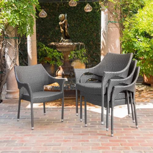 Set of 4 Grey PE Wicker Stackable Armchairs T854