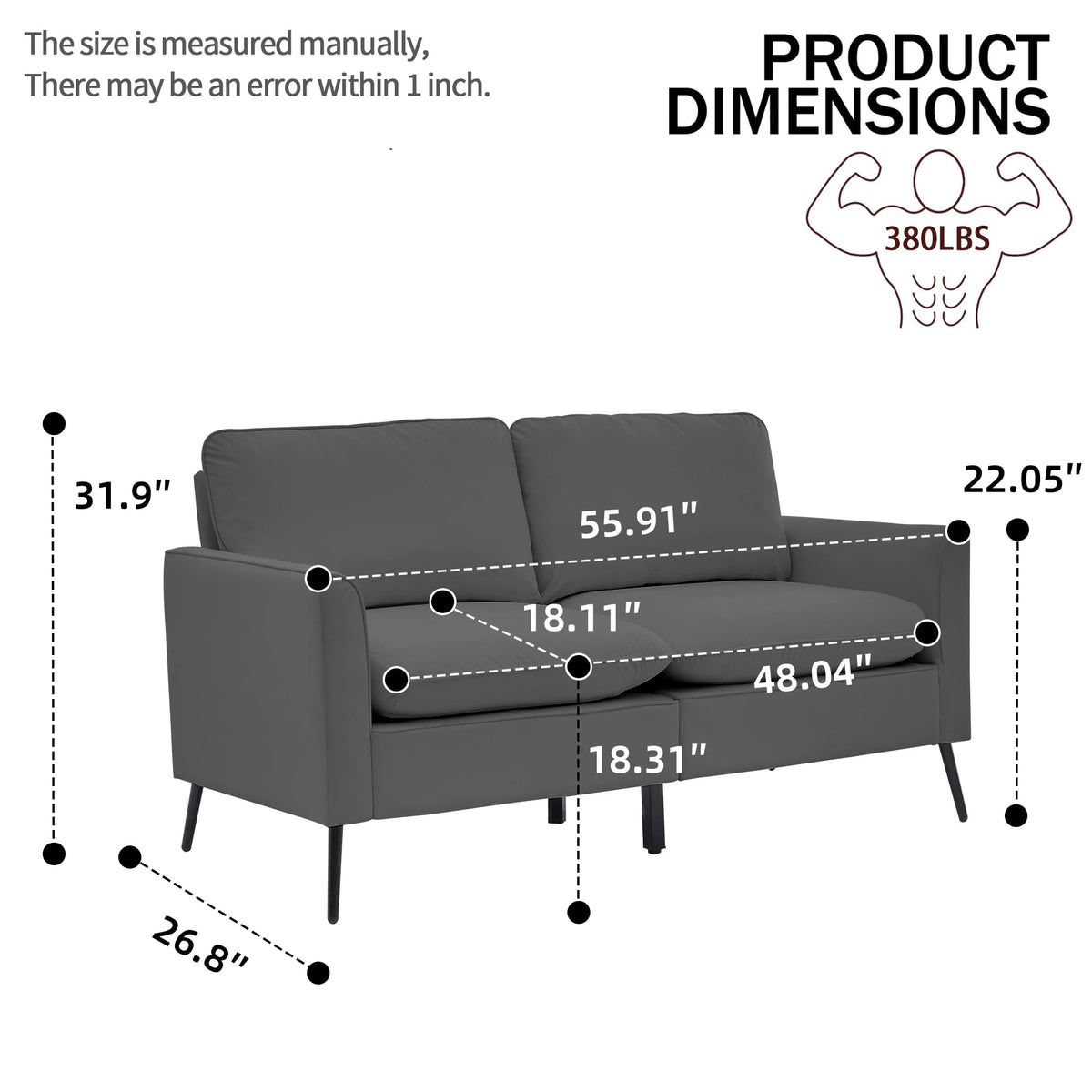 Light Gray 2 Seater Loveseat Sofa I9254