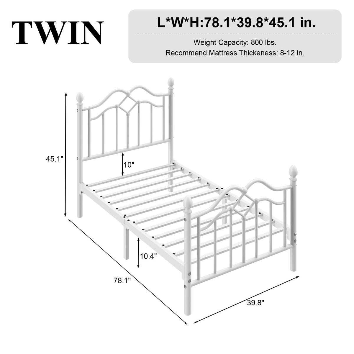 Twin Size Bed Frame with Victorian Headboard & Footboard L27294