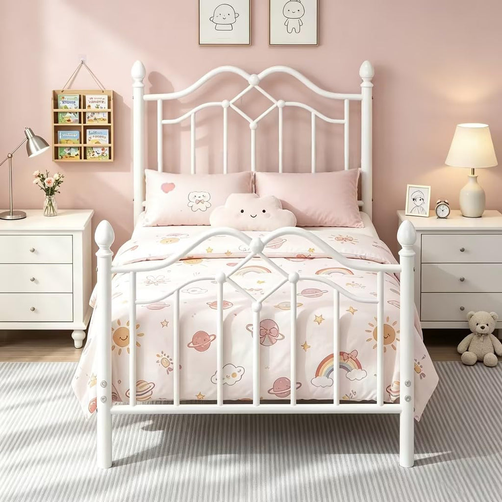 Twin Size Bed Frame with Victorian Headboard & Footboard L27294