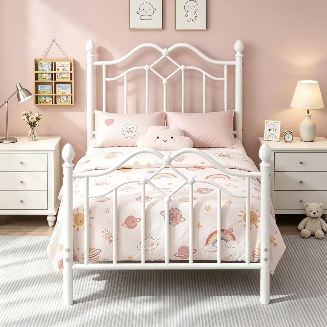 Twin Size Bed Frame with Victorian Headboard & Footboard L27294