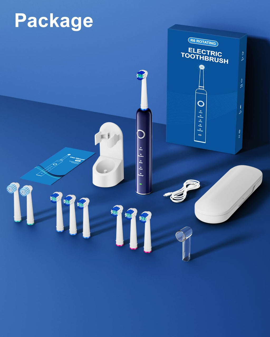 Black Rechargeable Electric Toothbrush with 8 Brush Heads G3159