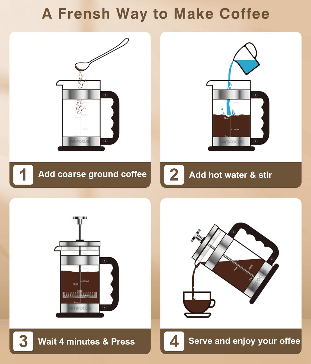 French Press Coffee Maker 21OZ Borosilicate Glass Y123
