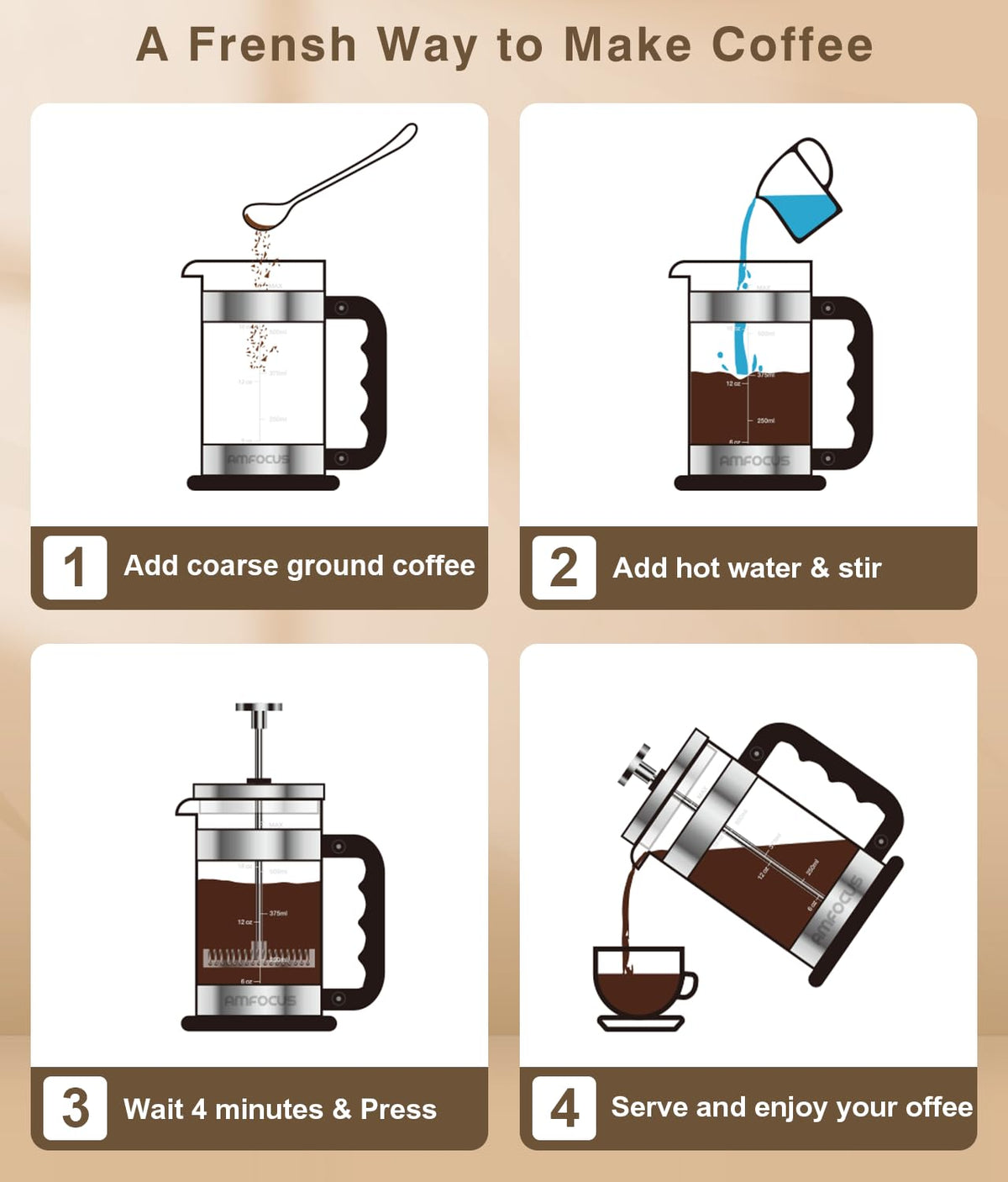 French Press Coffee Maker 21OZ Borosilicate Glass Y123