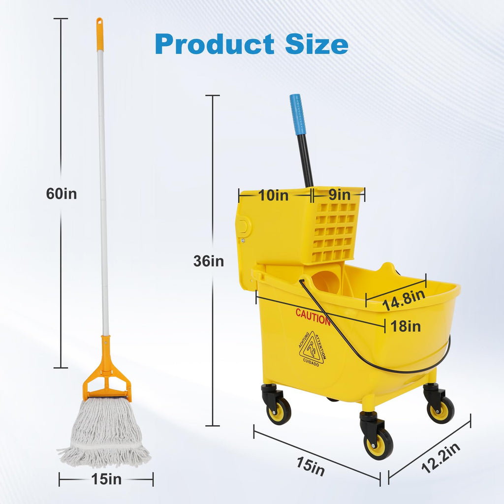 35 Qt Mop Bucket with Side Press Wringer on Wheels U953