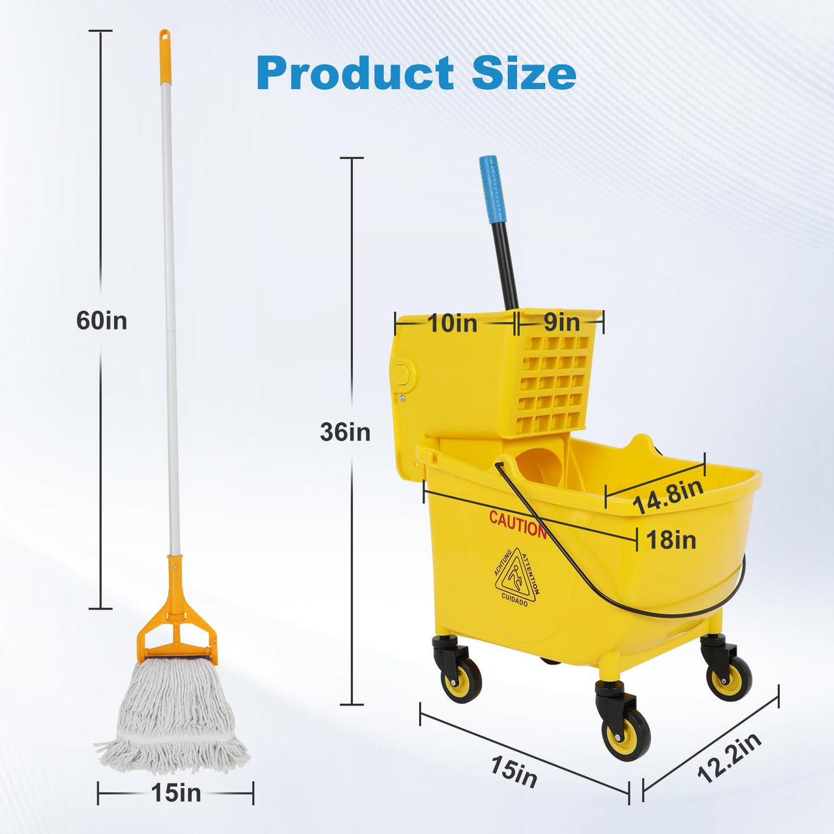 35 Qt Mop Bucket with Side Press Wringer on Wheels U953