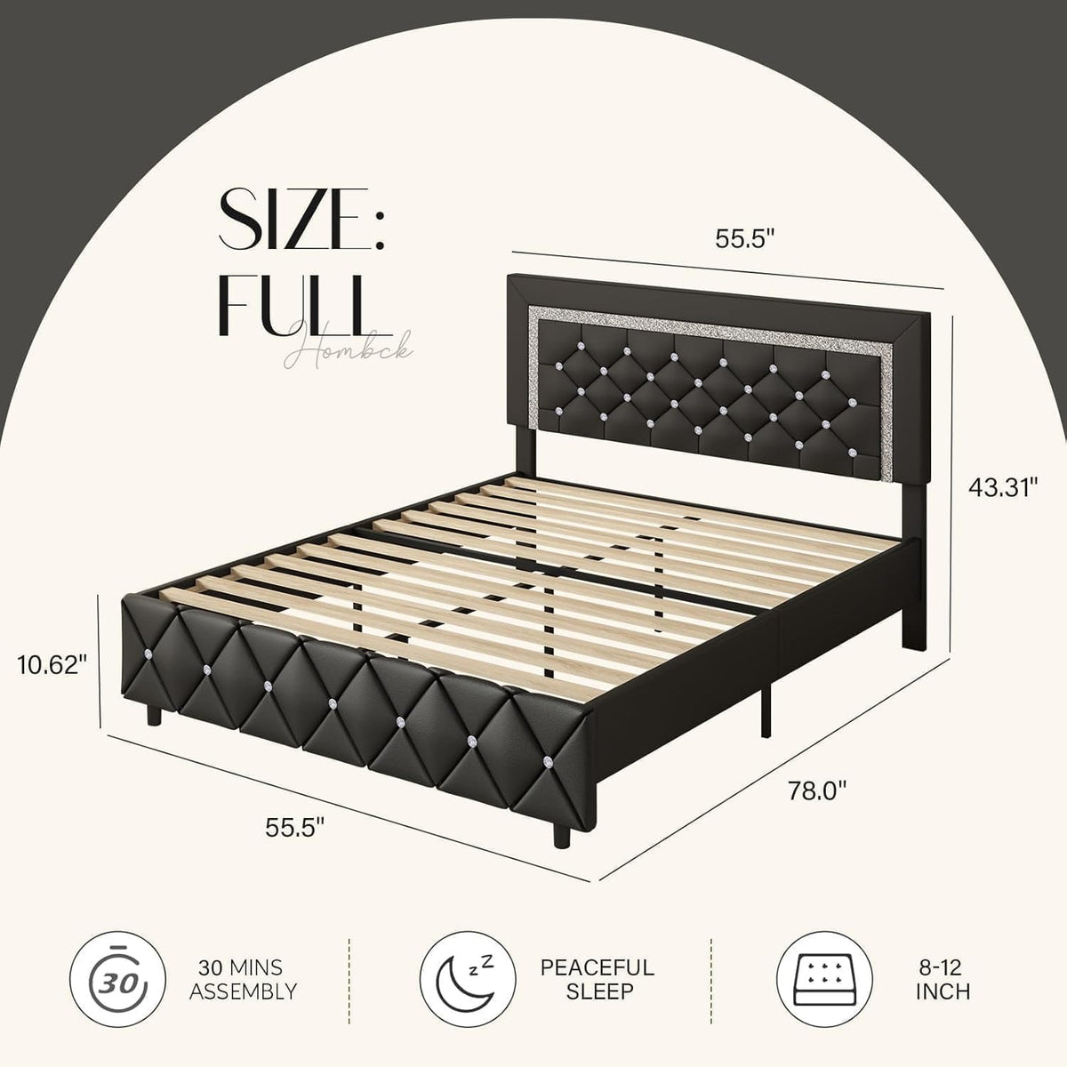 Full Size Upholstered Platform Bed with Headboard F965