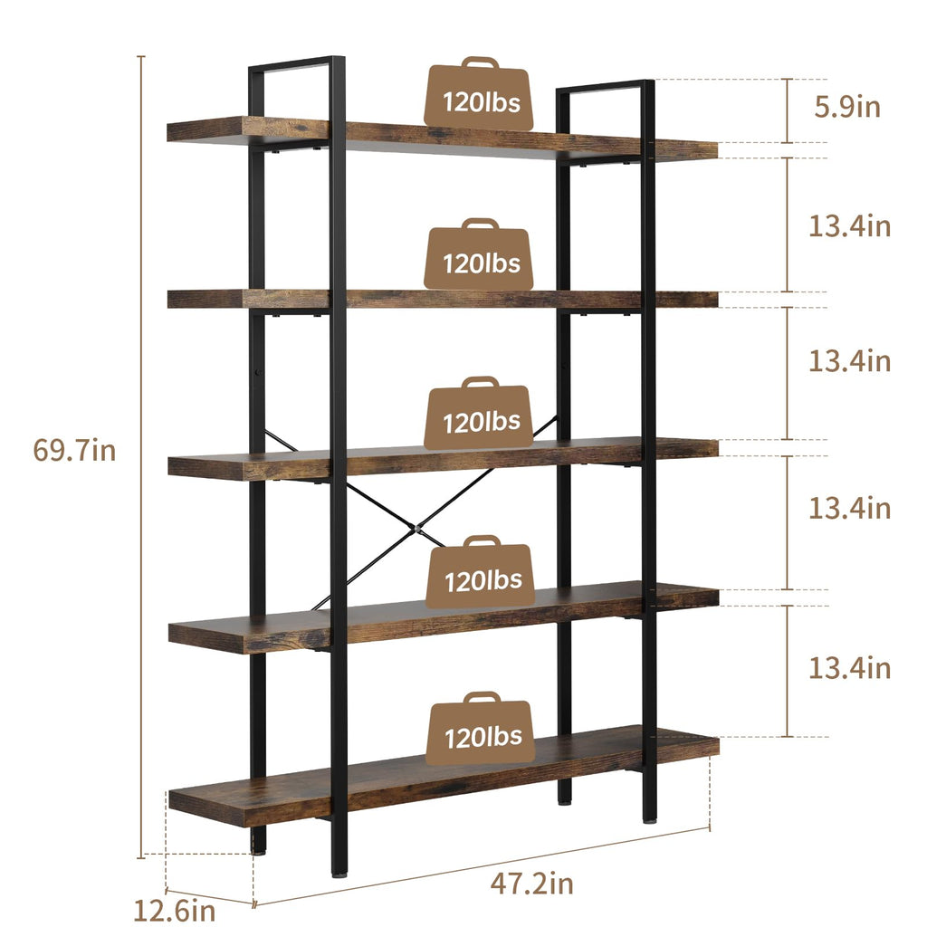 5 Tier Rustic Open Bookshelf I245