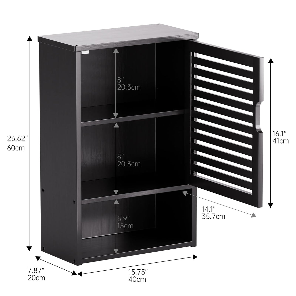 Black Bamboo Wall Mounted Bathroom Storage Cabinet G949061