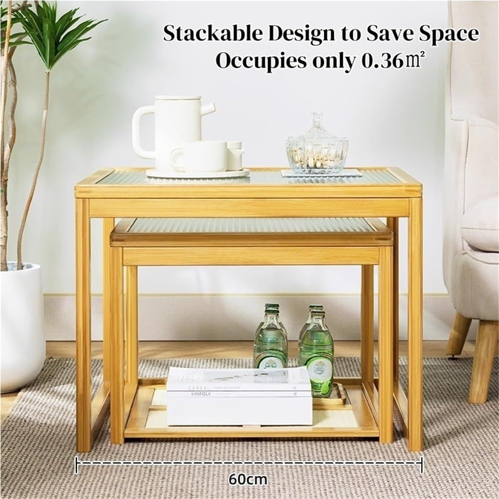Set of 2 Square Glass Top Rattan Storage Coffee Table G8077