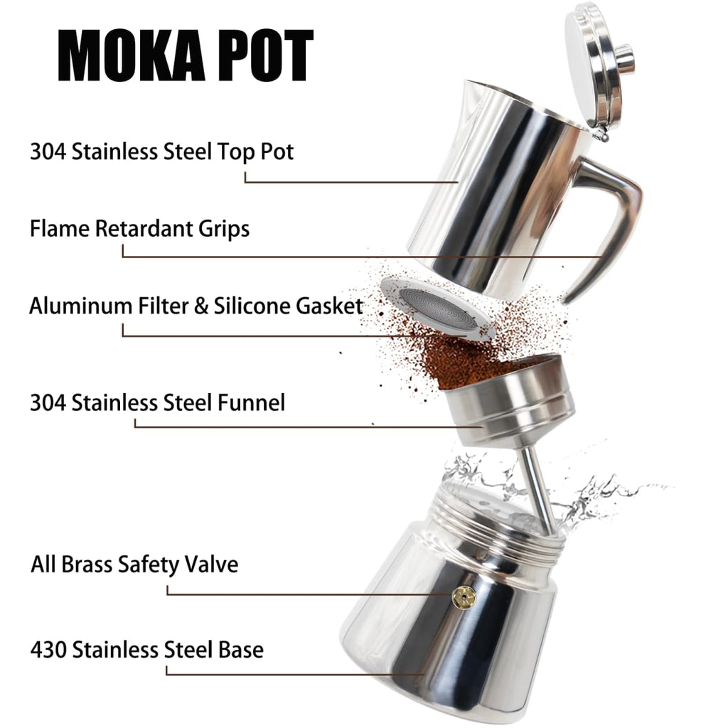 12 Cup 304 Stainless Steel Moka Pot Stovetop Espresso Maker 600ml F25126