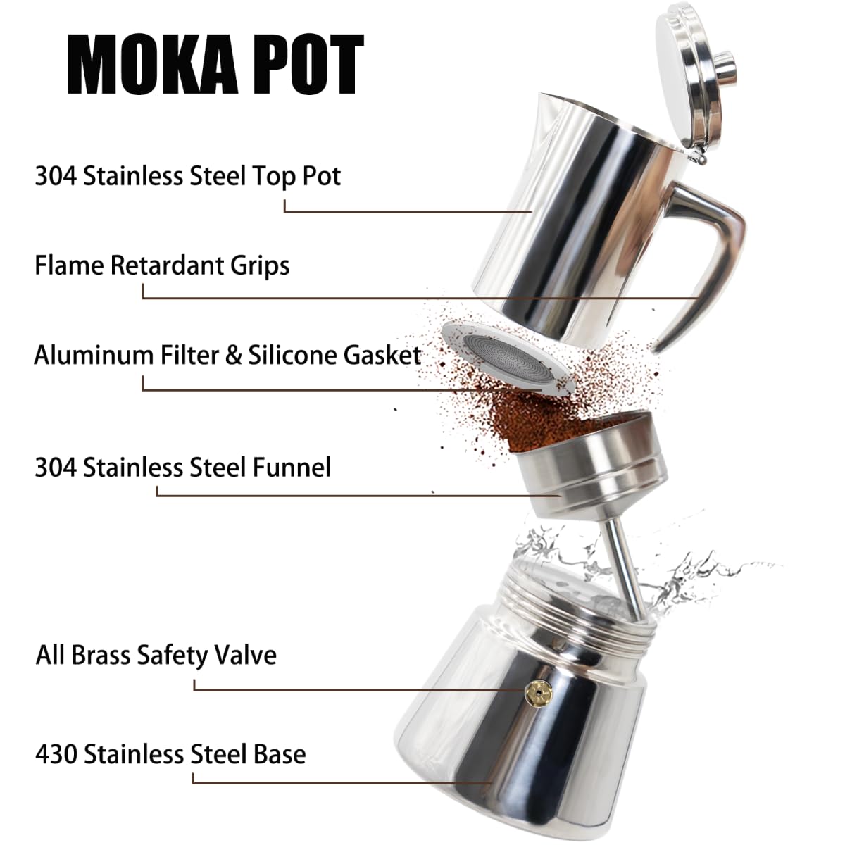 12 Cup 304 Stainless Steel Moka Pot Stovetop Espresso Maker 600ml F25126