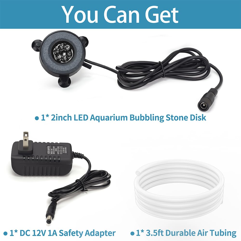 2 Inch LED Air Bubble Stone Disk with Air Tubing E592
