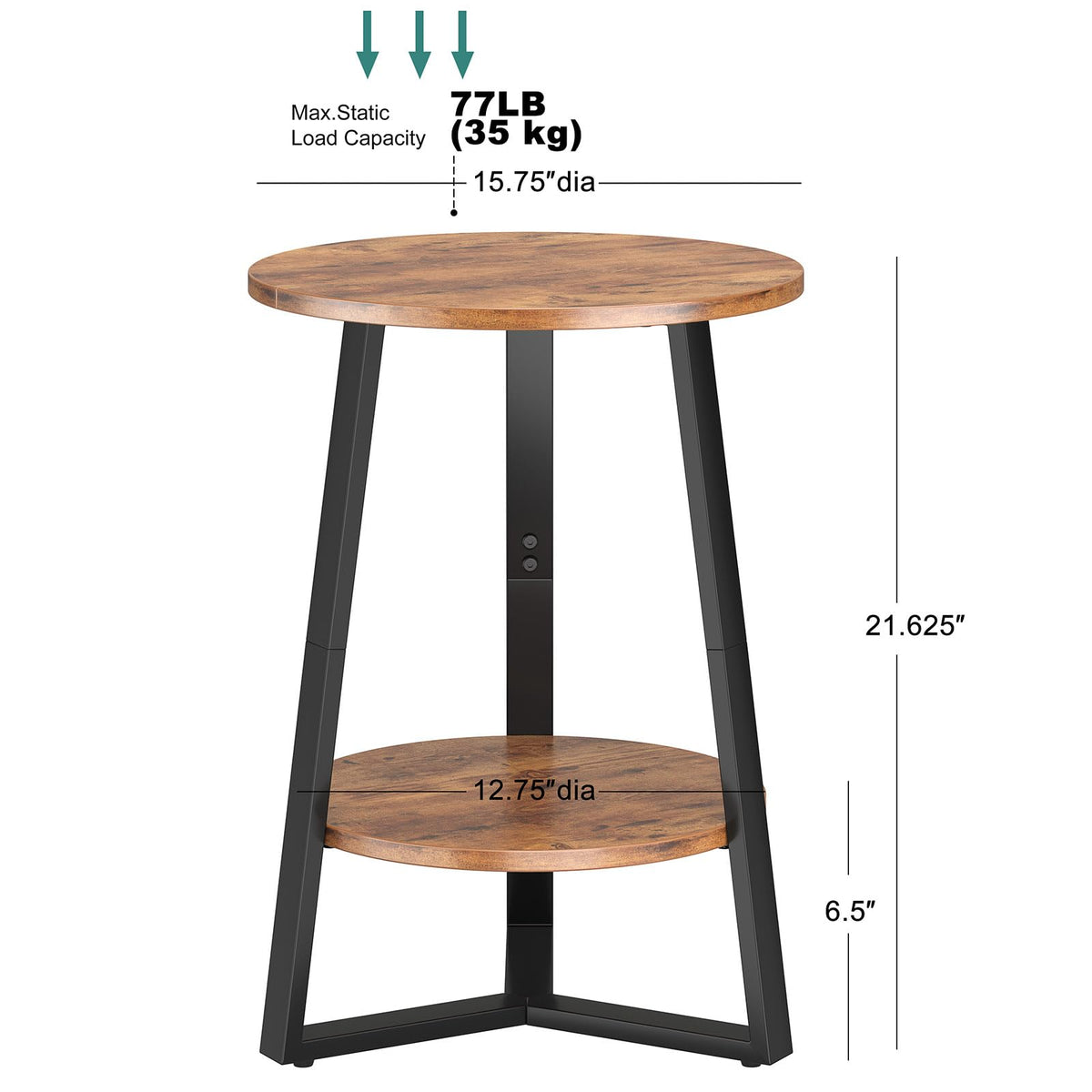 Small Round End Table Set of 2, 2 Tier Side Table with Storage Shelf, Rustic Brown Y924478