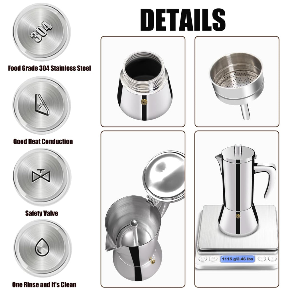 12 Cup 304 Stainless Steel Moka Pot Stovetop Espresso Maker 600ml F25126