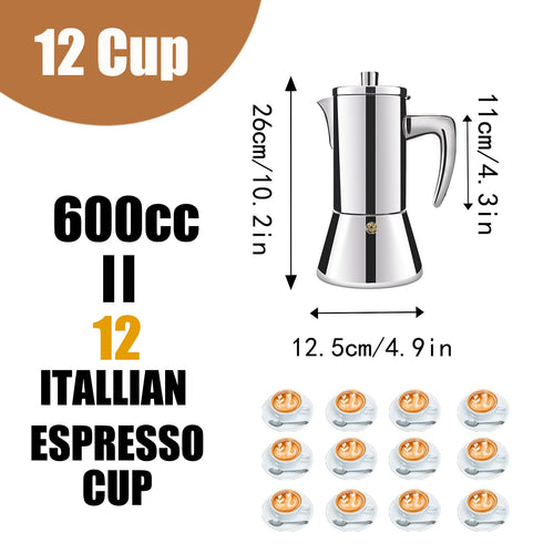 12 Cup 304 Stainless Steel Moka Pot Stovetop Espresso Maker 600ml F25126