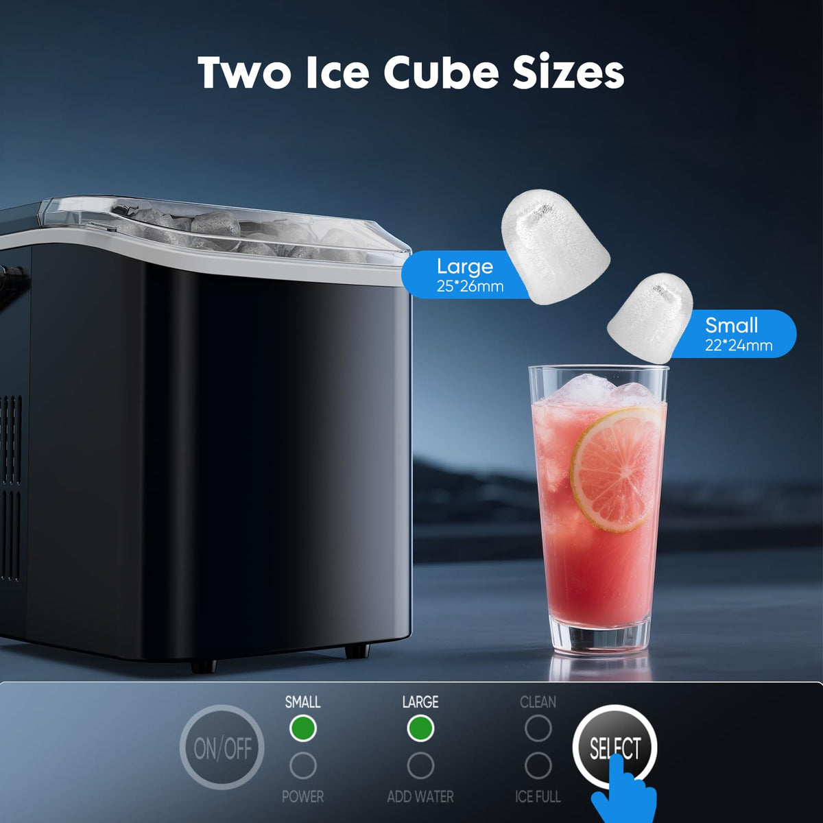 Portable Countertop Ice Maker with Scoop and Basket, 26.5lbs, Coal Black T13167