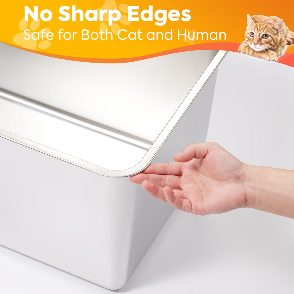 Extra Large Stainless Steel Cat Litter Box with High Sides E811