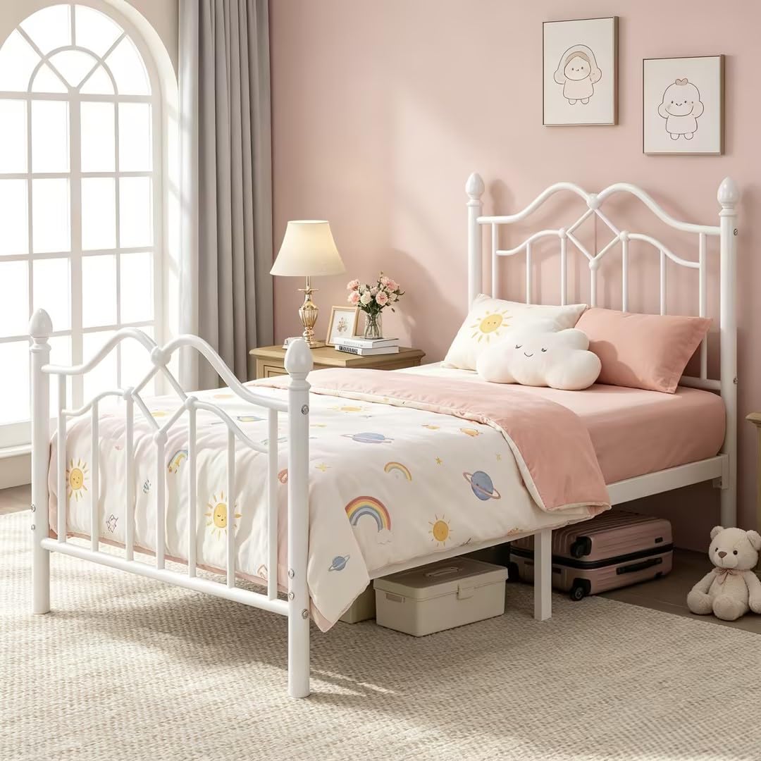 Twin Size Bed Frame with Victorian Headboard & Footboard L27294