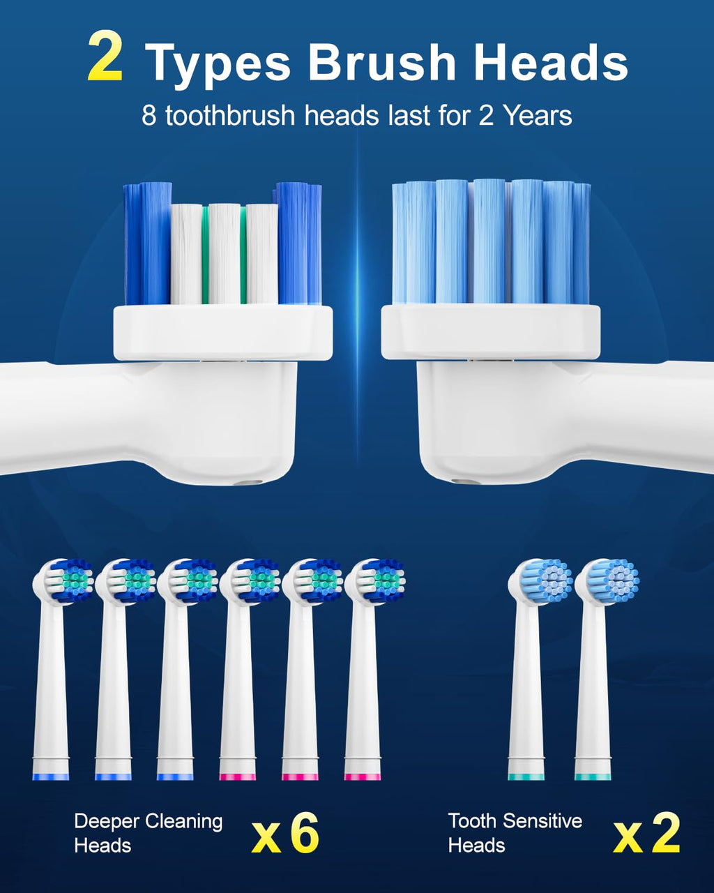 Black Rechargeable Electric Toothbrush with 8 Brush Heads G3159