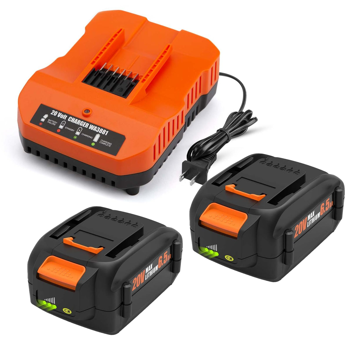 2 Pack 6.5Ah Replacement 20v Lithium Battery and Charger Kit G711