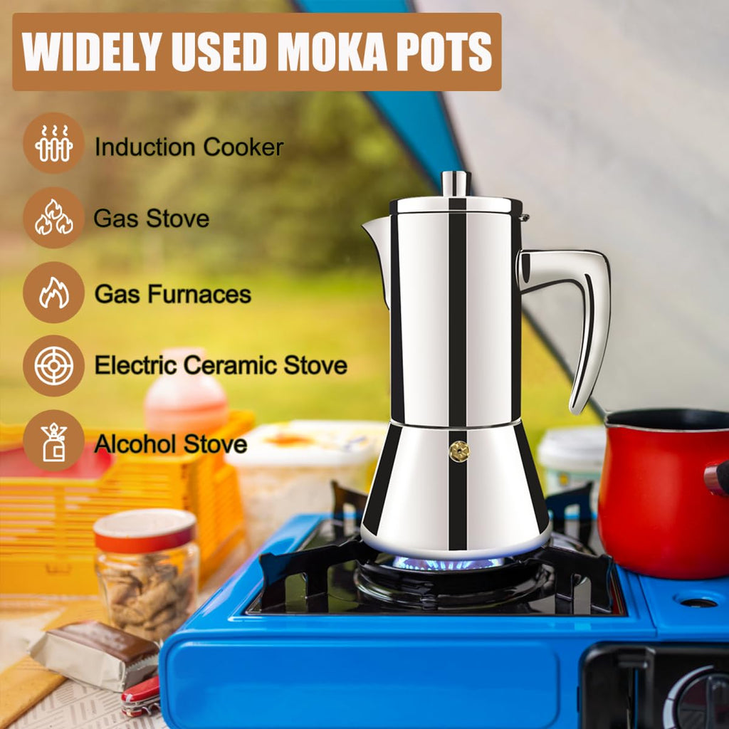 12 Cup 304 Stainless Steel Moka Pot Stovetop Espresso Maker 600ml F25126