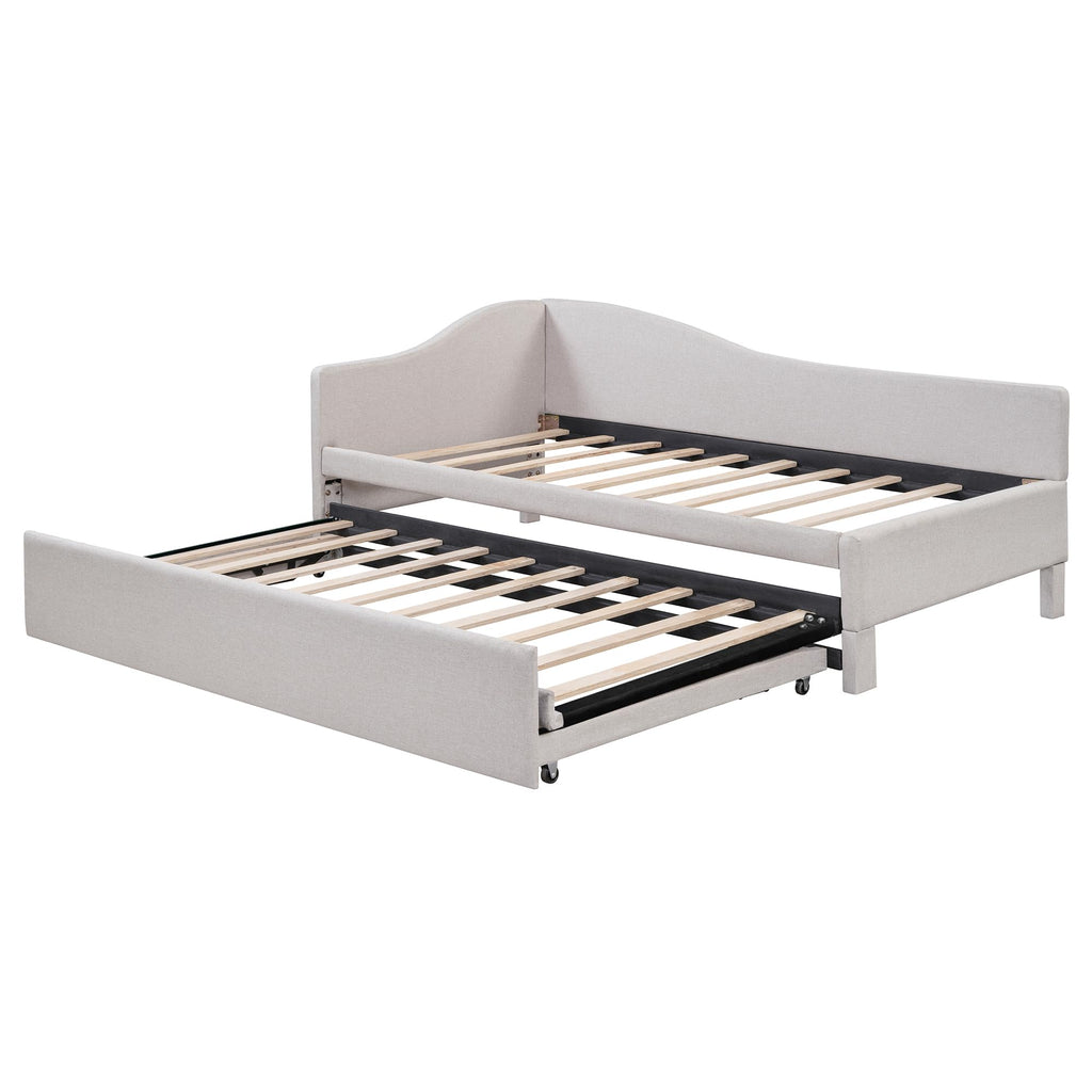 Twin Size Linen Upholstered Daybed with Pop up Trundle T8180