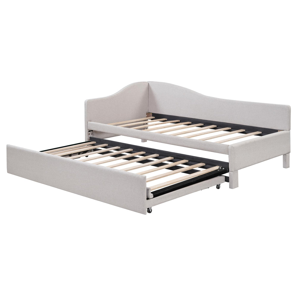 Twin Size Linen Upholstered Daybed with Pop up Trundle T8180