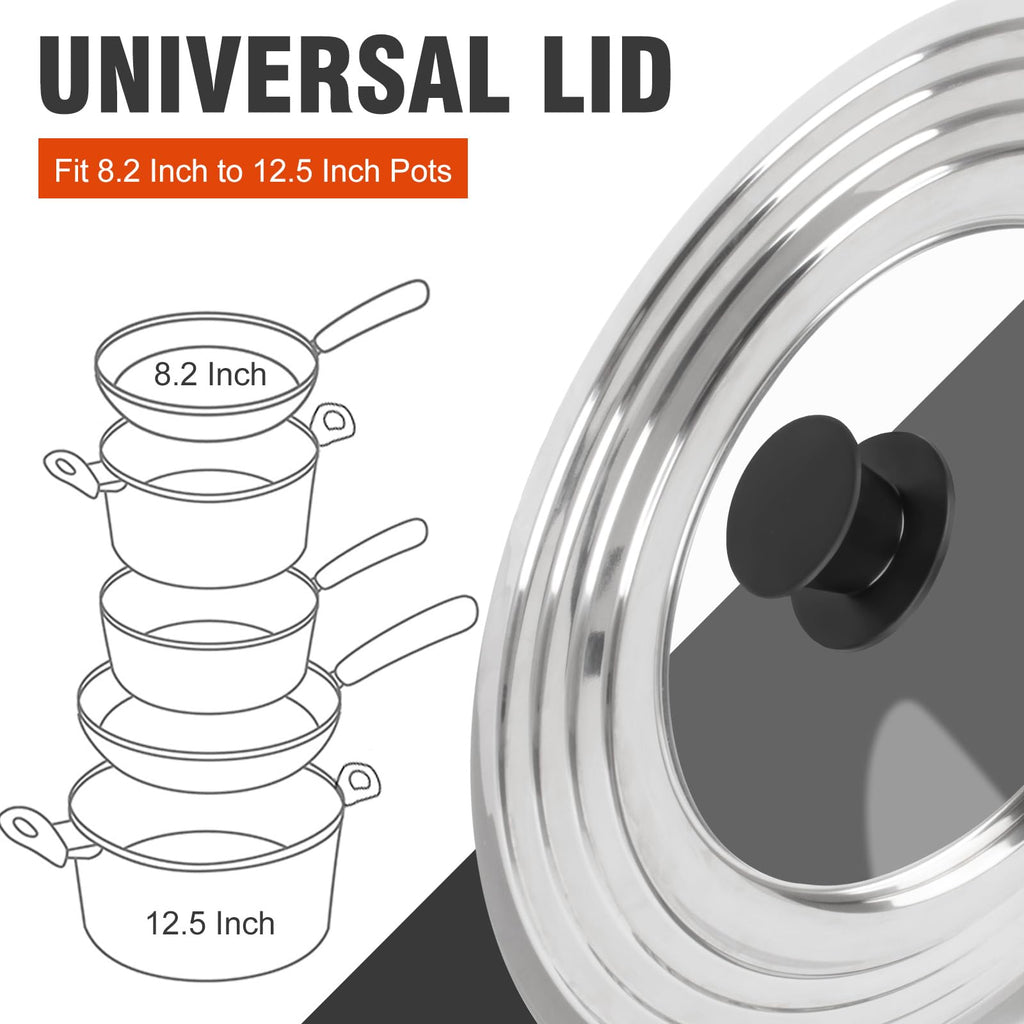 Universal Lid for Pots and Pans Skillets 8.2-12.5 Inch Stainless Steel P65520
