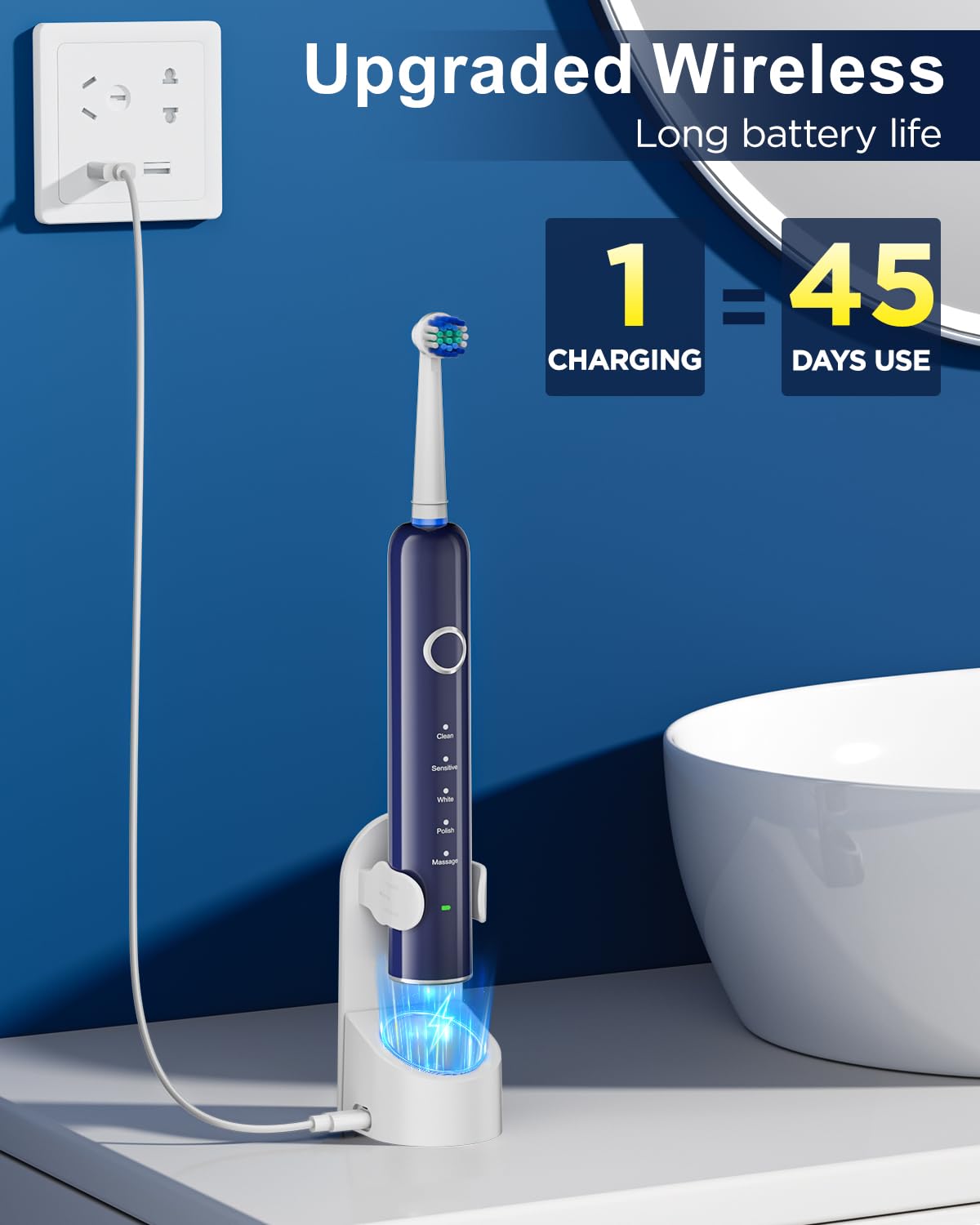 Black Rechargeable Electric Toothbrush with 8 Brush Heads G3159