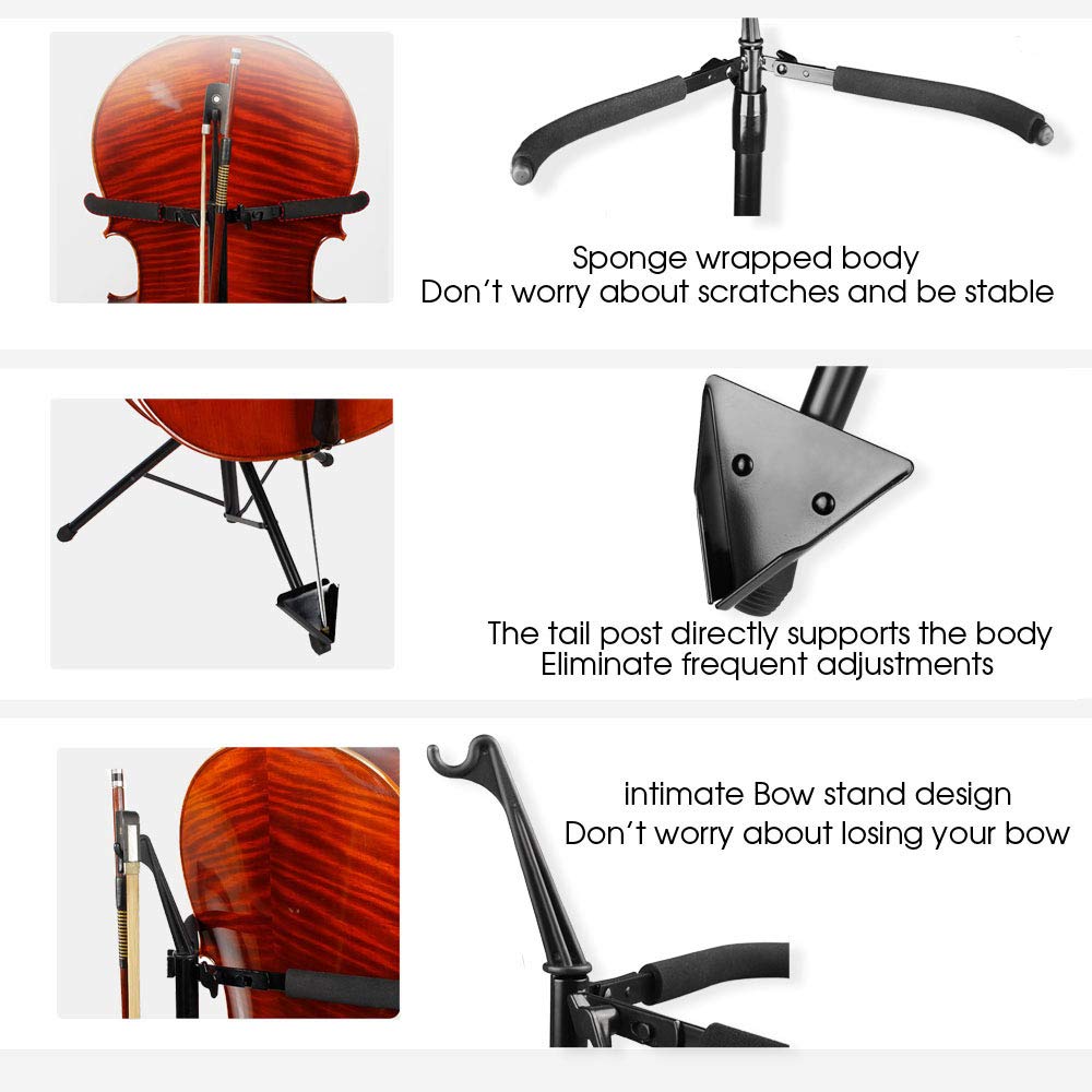 Adjustable Foldable Cello Stand with Bow Hook O77391