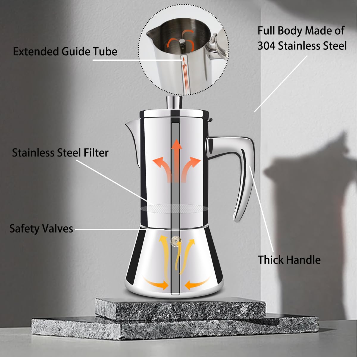 12 Cup 304 Stainless Steel Moka Pot Stovetop Espresso Maker 600ml F25126