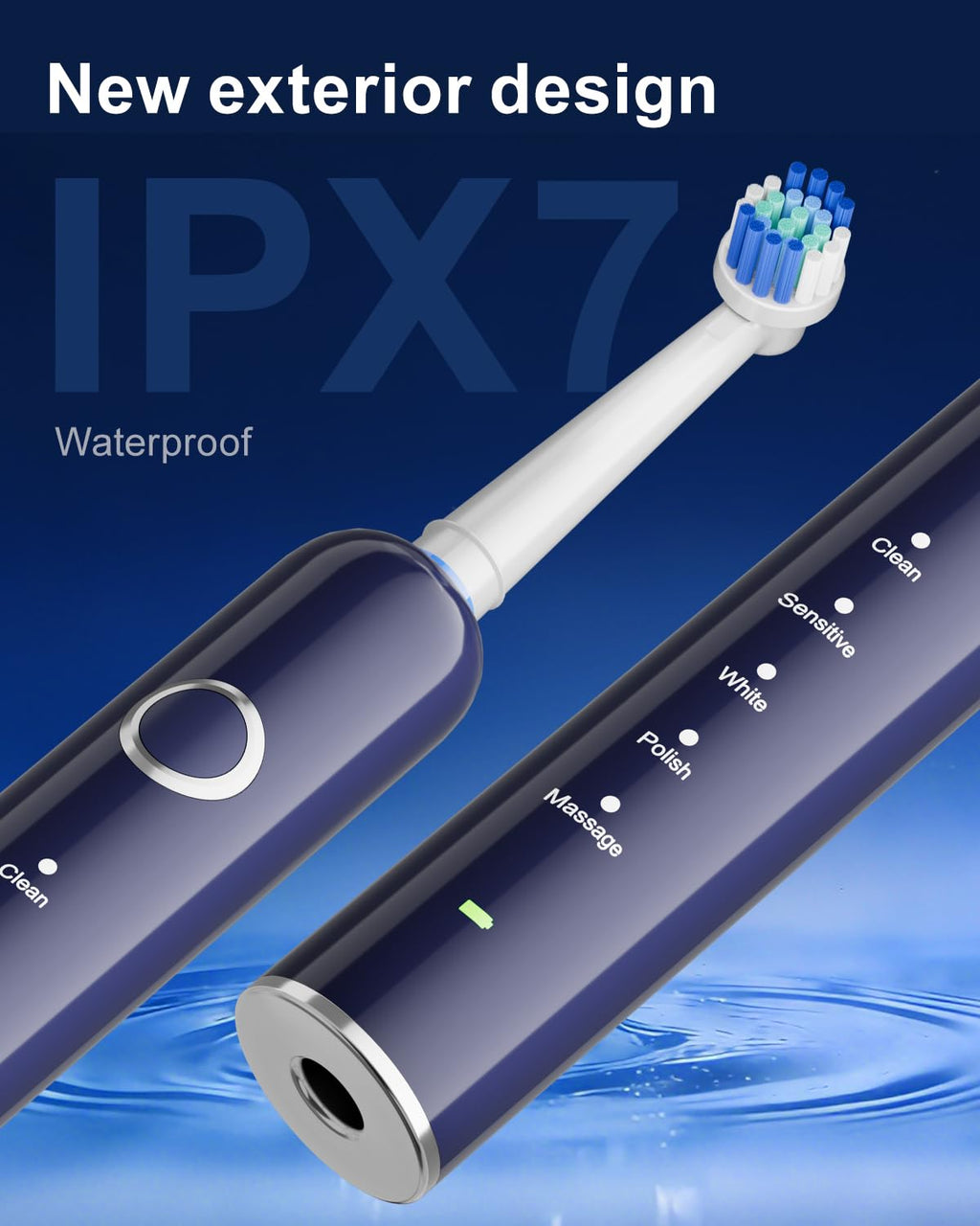 Black Rechargeable Electric Toothbrush with 8 Brush Heads G3159