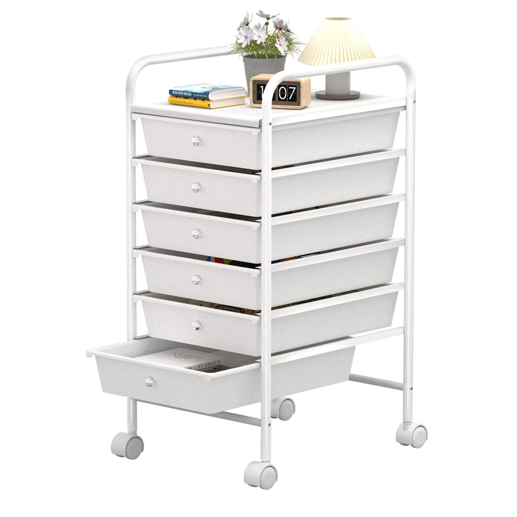 White 6 Tier Rolling Storage Cart with 6 Drawers R6494