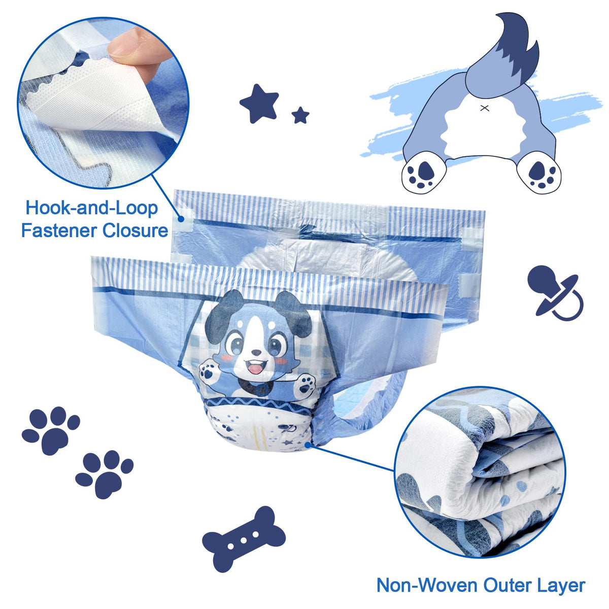 Adjustable Hook-and-Loop Fastener Closure Adult Printed Cloth Back Diaper 10 Pieces Medium 28"-38" J74459