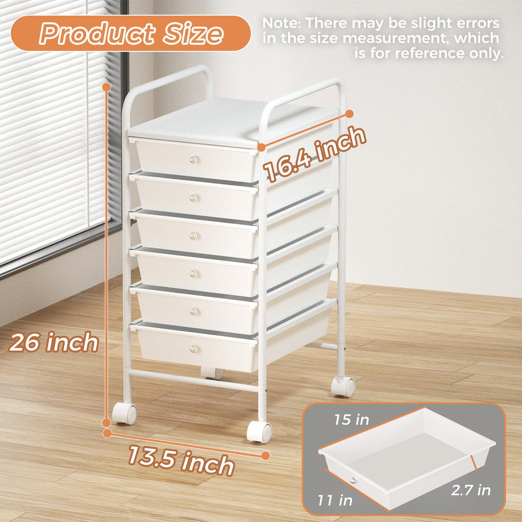 White 6 Tier Rolling Storage Cart with 6 Drawers R6494