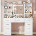 White Vanity Desk with Mirror and 9 Drawers G4059