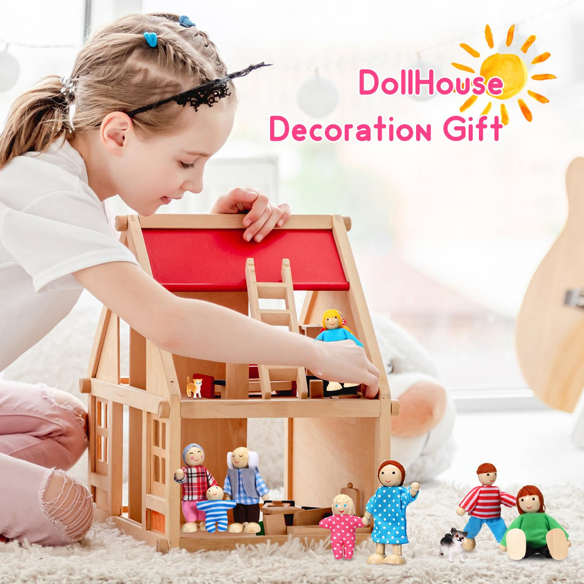 Wooden Dollhouse Family Set Mini People A288486