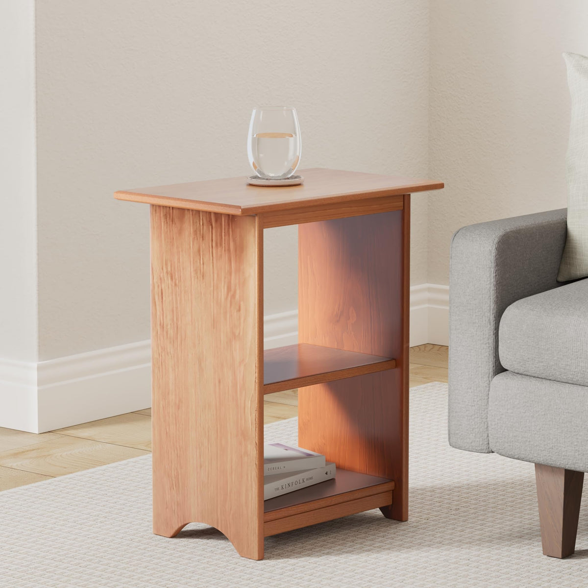 Slim Cherry End Table with Shelves J2898