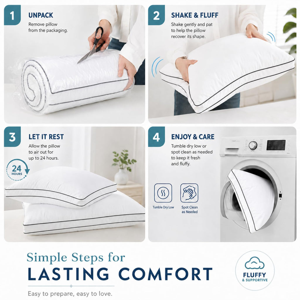 Queen Size Set of 2 Gusseted Bed Pillow M24868