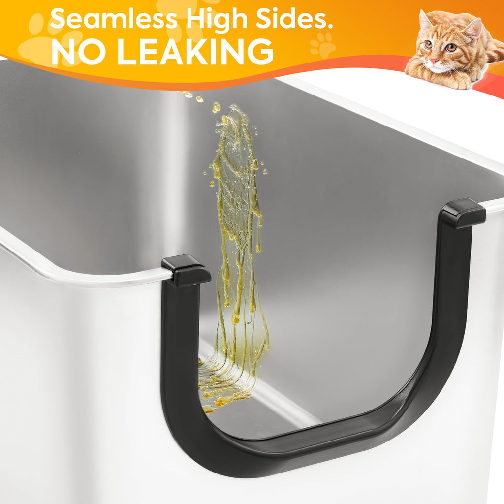 Extra Large Stainless Steel Cat Litter Box with High Sides E811