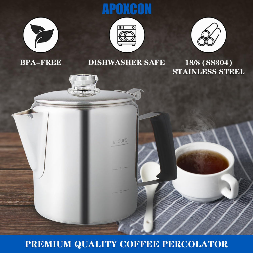 Stainless Steel Stove Top Percolator Coffee Pot 6 Cup I43599