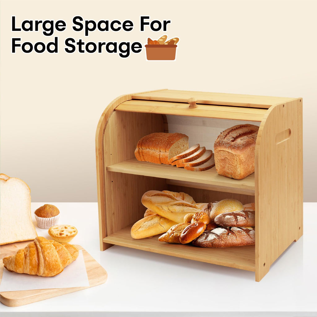 Bamboo 2-Tier Roll-Top Bread Box X127