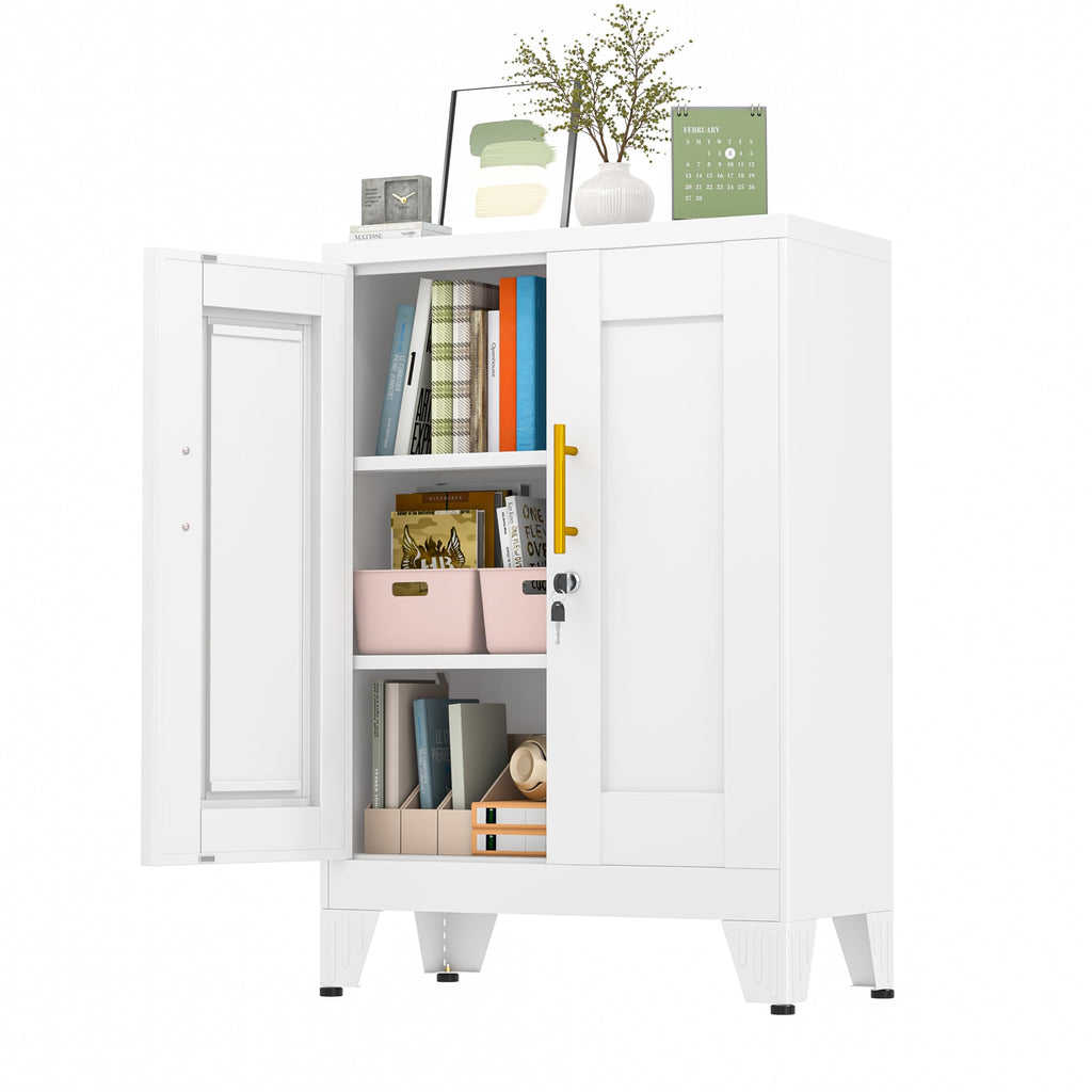 White 36" Metal Storage Cabinet with 2 Doors and 2 Adjustable Shelves U6088
